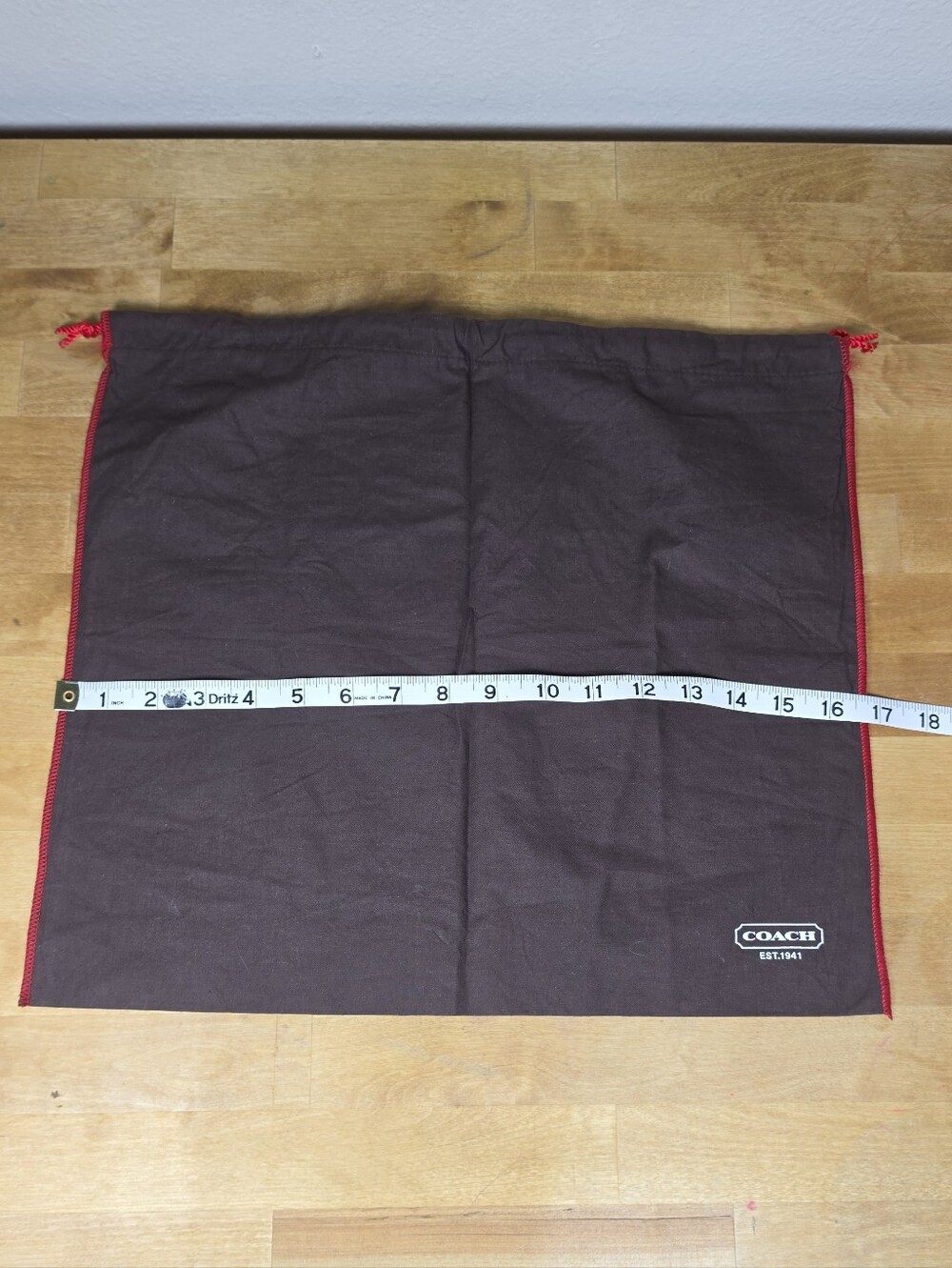 Authentic Coach Brown Cotton Drawstring Dust Bag Storage Pouch 17" x 15"